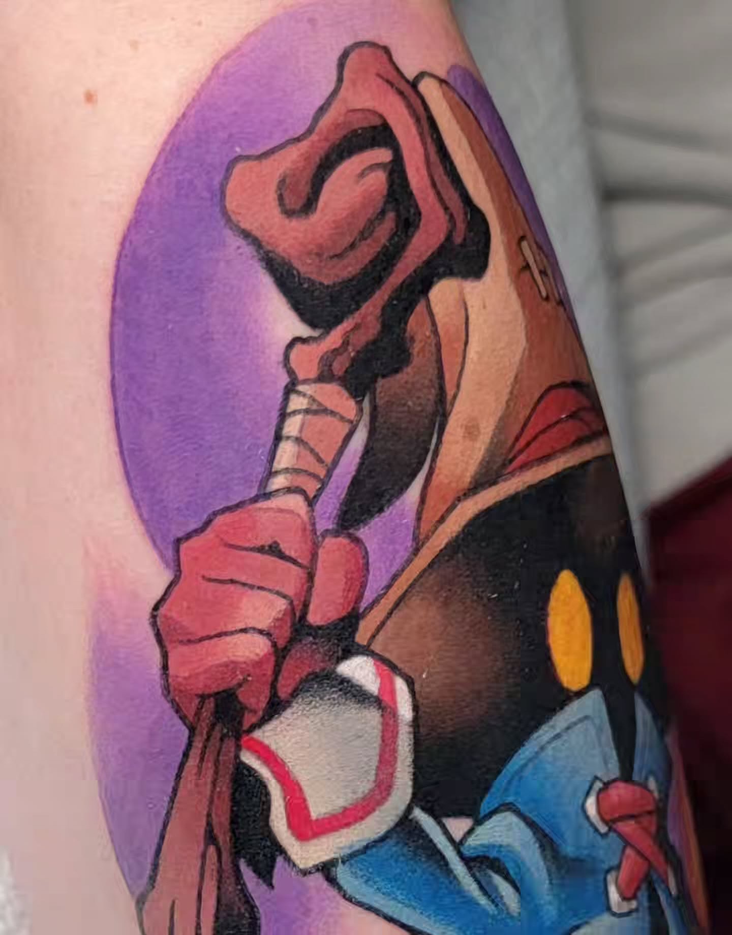 Character with staff new school tattoo on the forearm by Anime and newschool tattoos in Harker