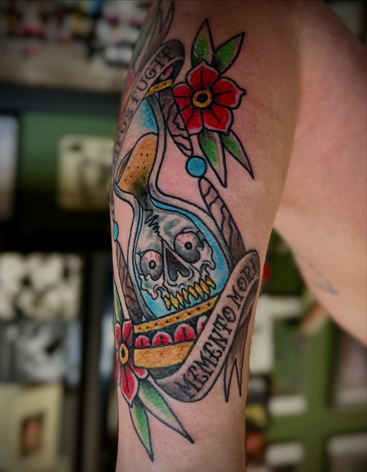 Memento mori American traditional tattoo on the forearm by Tattoo Artist Ian Day (Everlasting_Art_Ink)