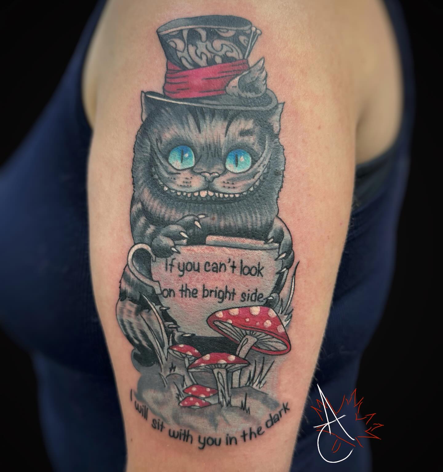 Cheshire Cat realism tattoo on the forearm by Canada Tyr