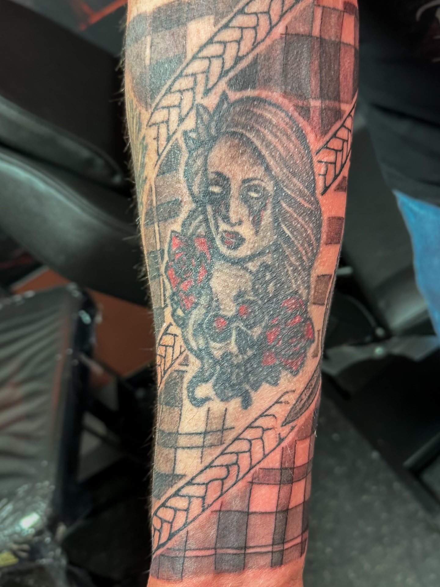 Queen of hearts American traditional tattoo on the forearm by π·πππ, Cleveland, Ohio