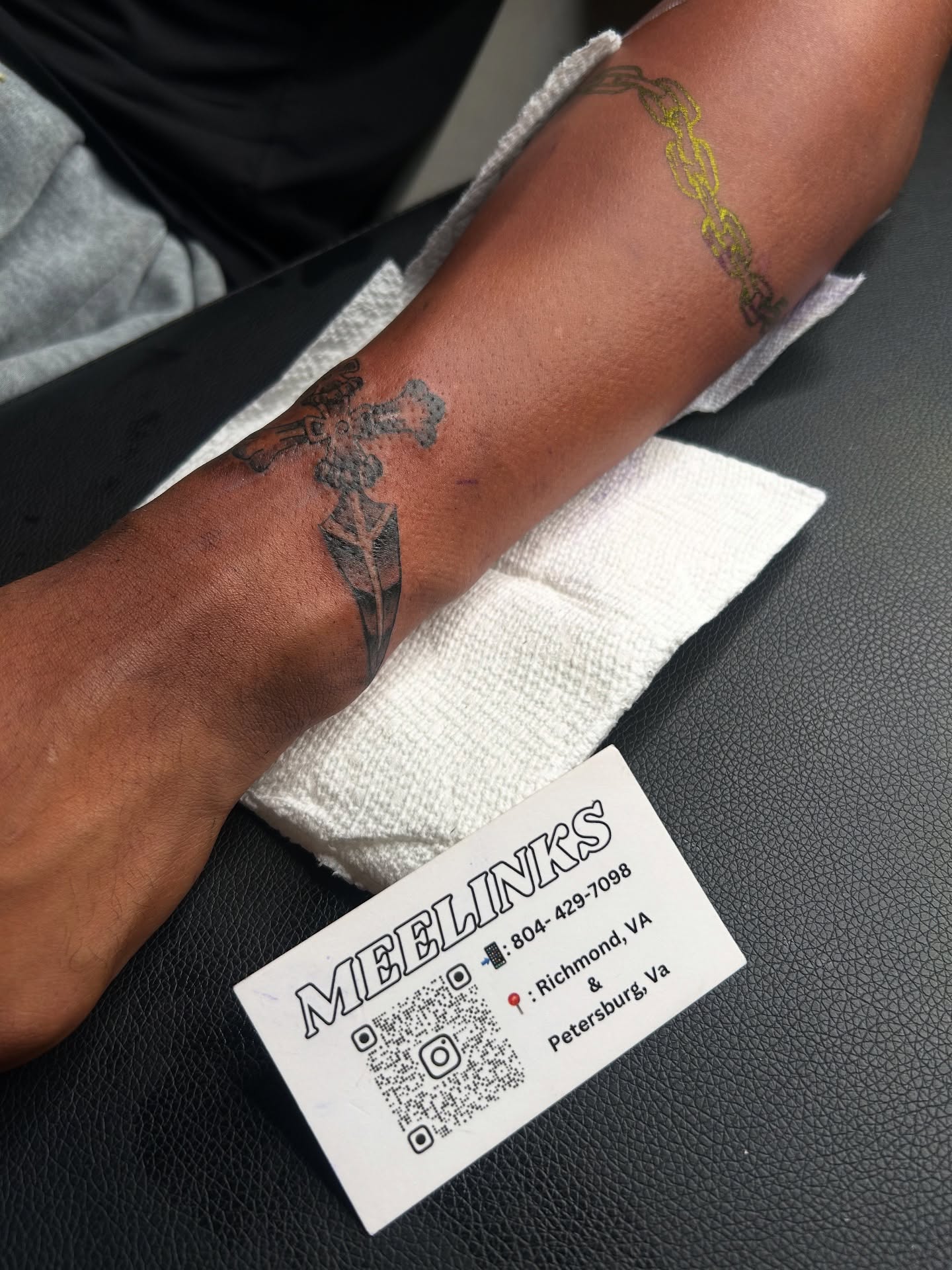 Cross American traditional tattoo on the forearm by Meela Inks ๐, Richmond, Virginia