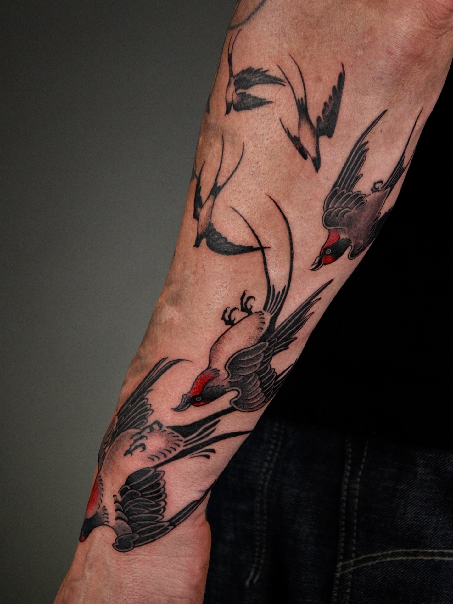 Swallows American traditional tattoo on the forearm by ๐ก๐ฎ๐ป๐ฐ๐ โง ๐ก๐ฌ๐ ๐ง๐๐ง๐ง๐ข๐ข ๐๐ฅ๐ง๐๐ฆ๐งโง