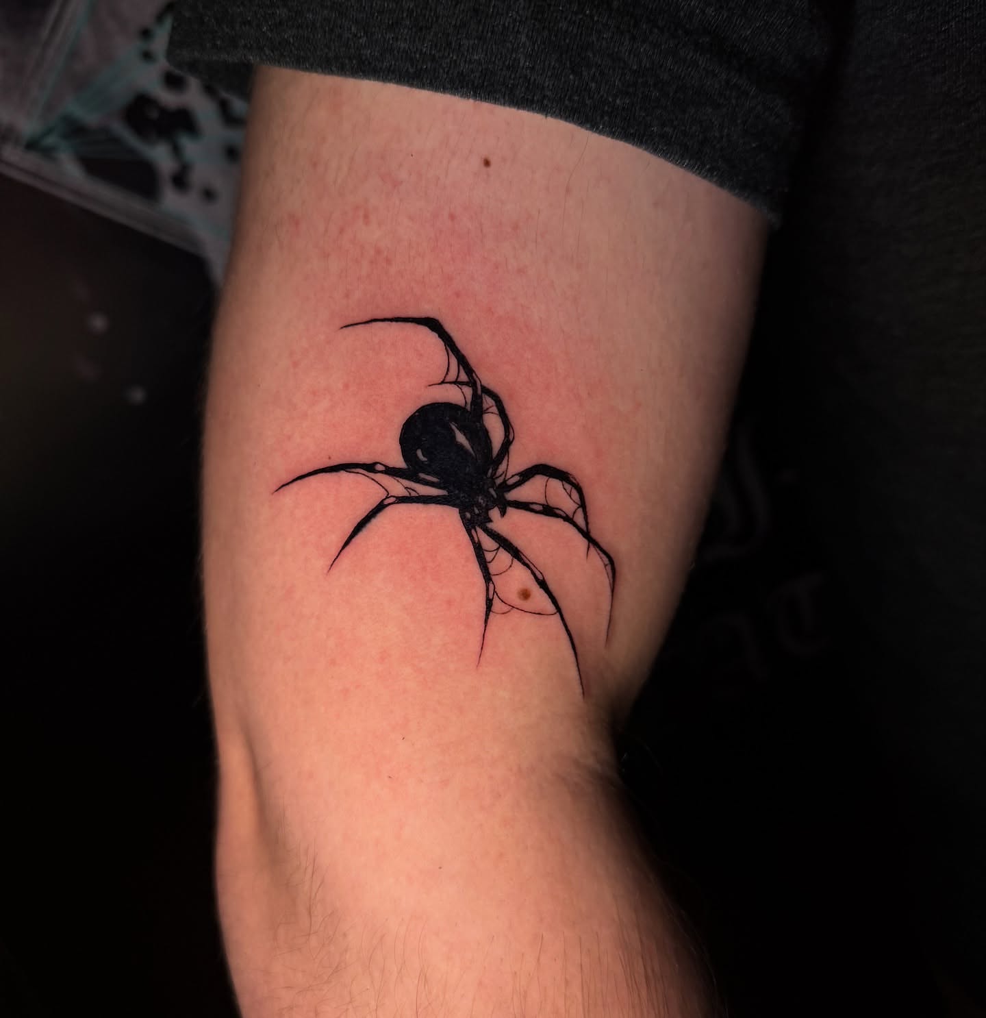 Spider blackwork tattoo on the forearm by @ryanpereztattoo