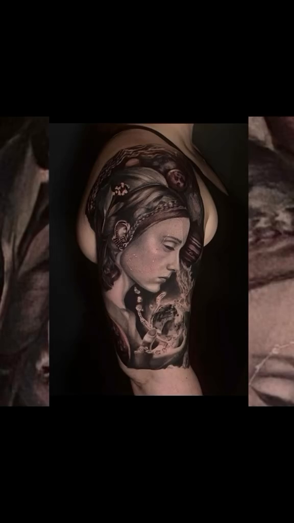 Woman's portrait realism tattoo by Lindsey Lane, Dallas, Texas