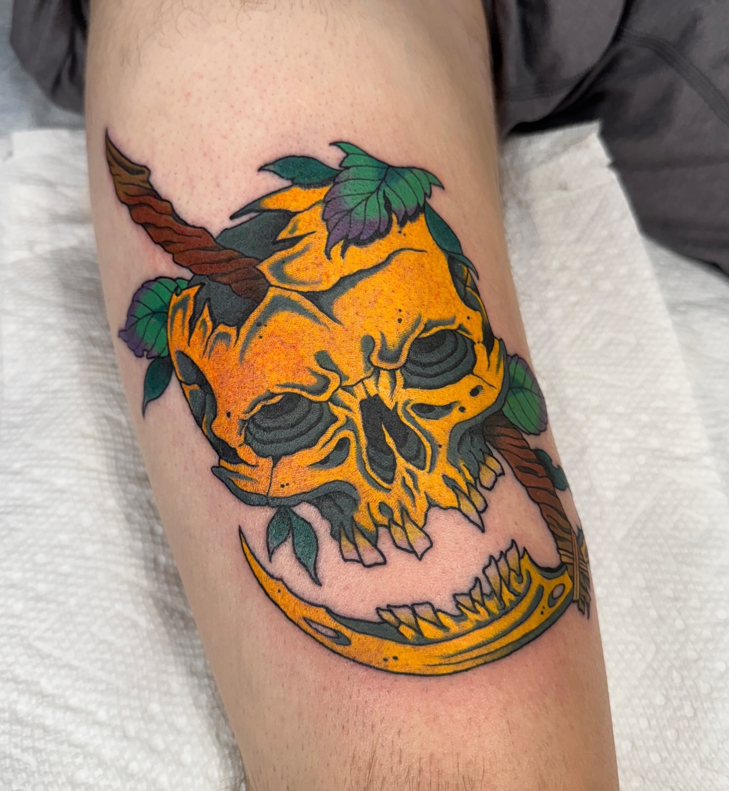 Skull American traditional tattoo on the forearm by Christopher  Cousins, Nashville, Tennessee