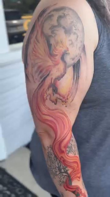 Phoenix with moon japanese irezumi tattoo by Aura Noire