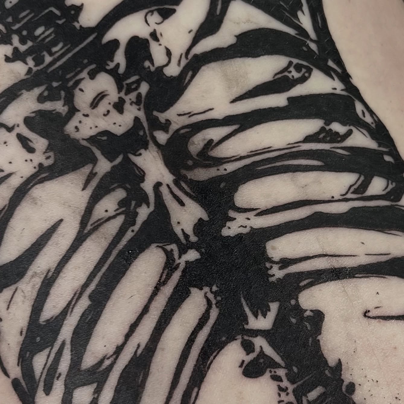 Woman black and grey tattoo on the chest by ✩gracie ⋆｡°✩
