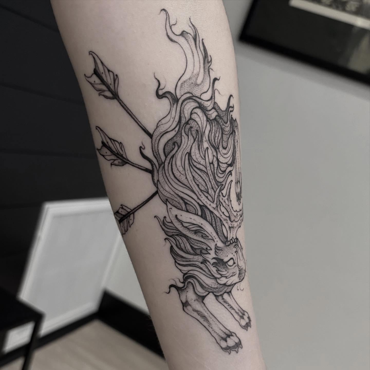 Tattoo by @blightttattoo — dotwork, realism