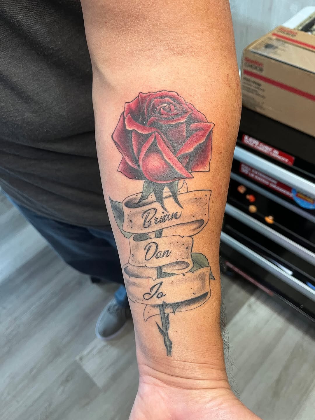 Tattoo by @boeshane — realism, lettering_script