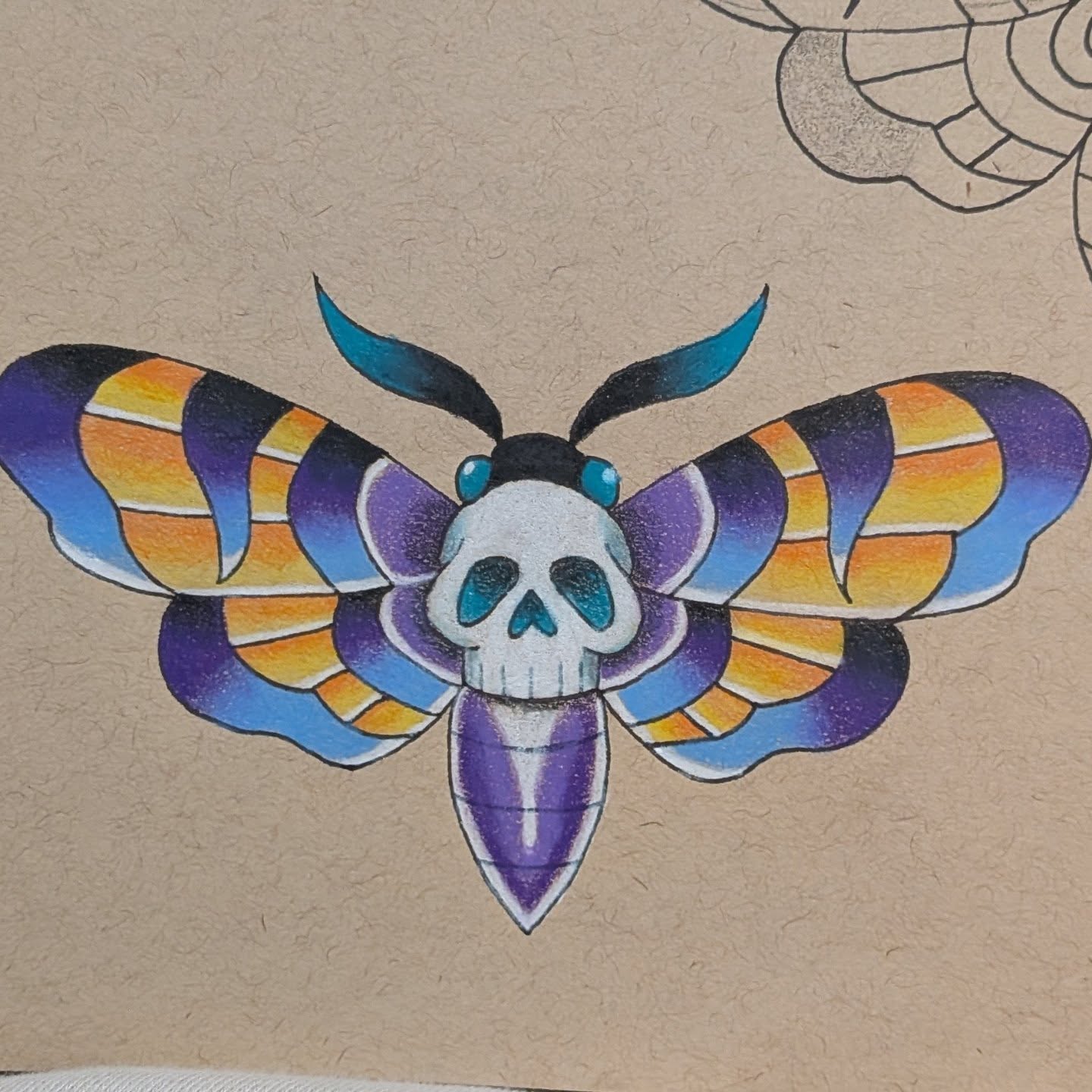 Moth with skull geometric tattoo by Kam