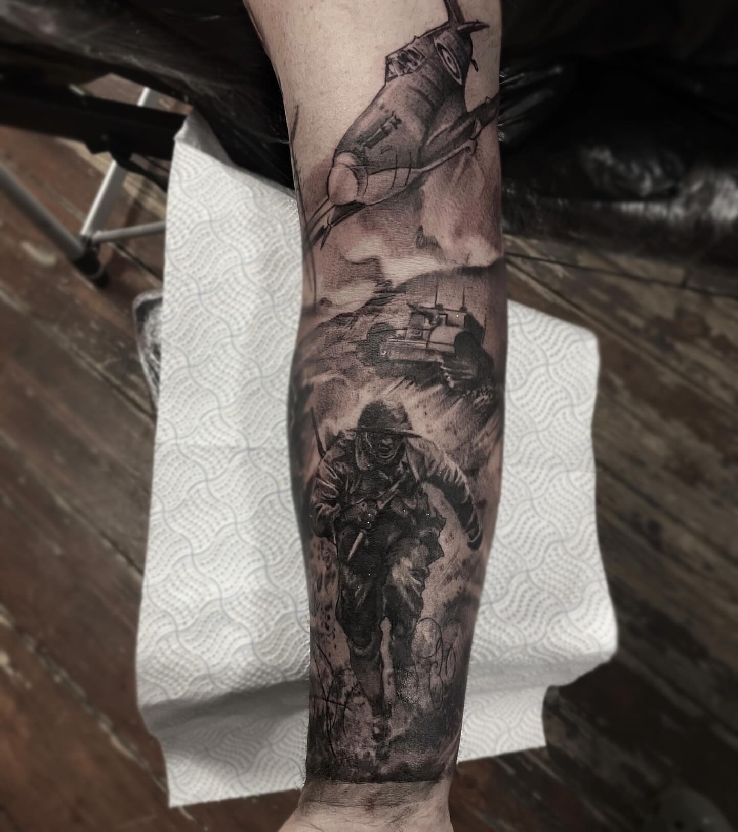 Tattoo by @robdansontattoo — realism, black_and_grey
