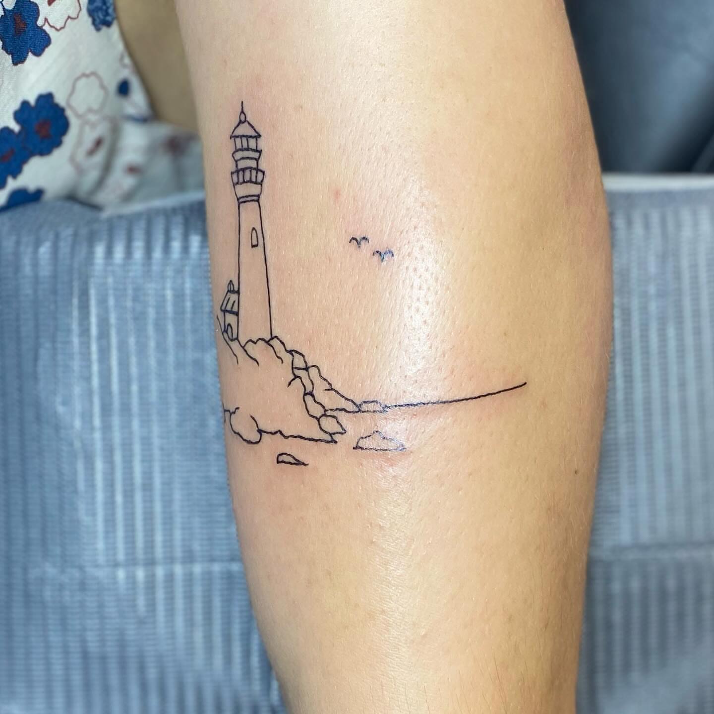 Lighthouse minimalist tattoo on the forearm by MD Ariel🦷