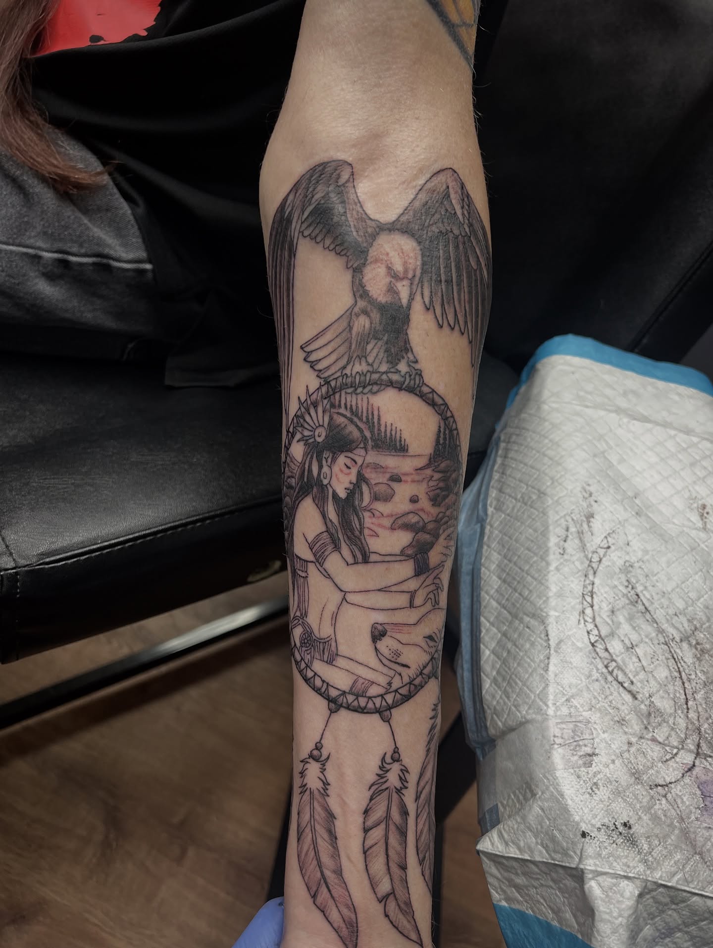 Dreamcatcher realism tattoo on the forearm by steven