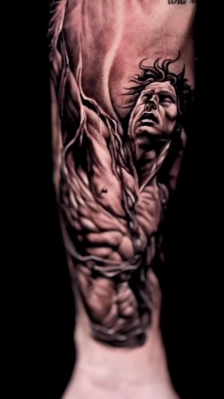 Angelic figure realism tattoo by Kiefer Fonseca
