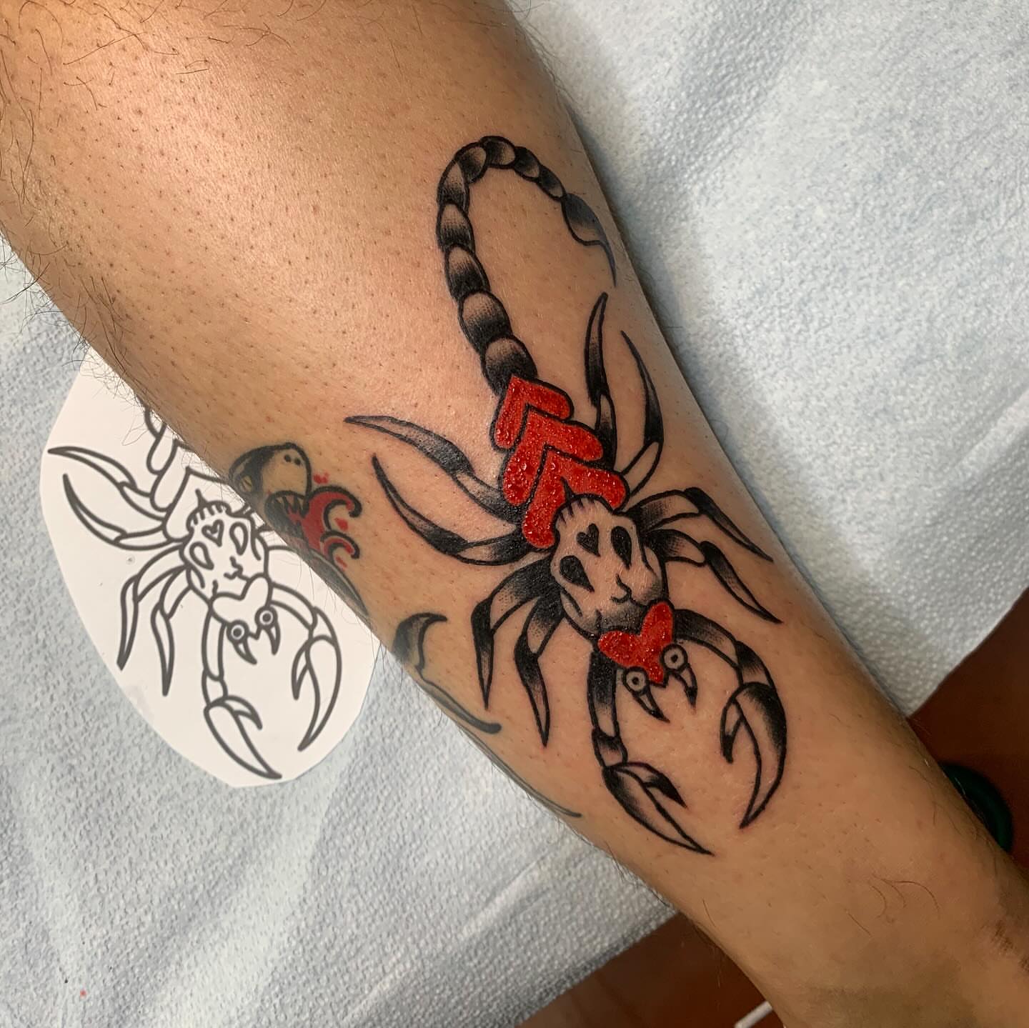 Scorpion American traditional tattoo on the forearm by ellie