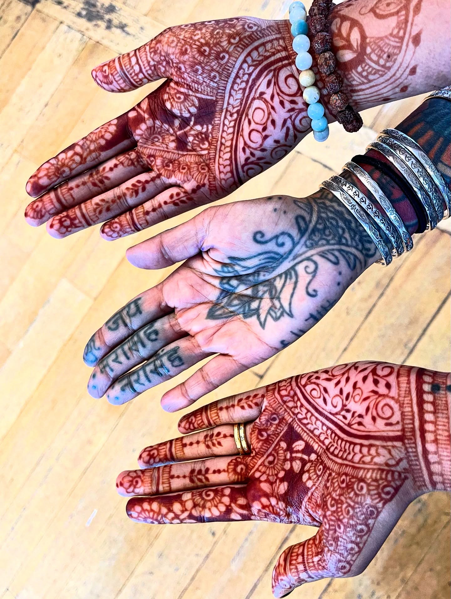 Henna design ornamental tattoo on the hand by Swasthik Iyengar, New York, New York