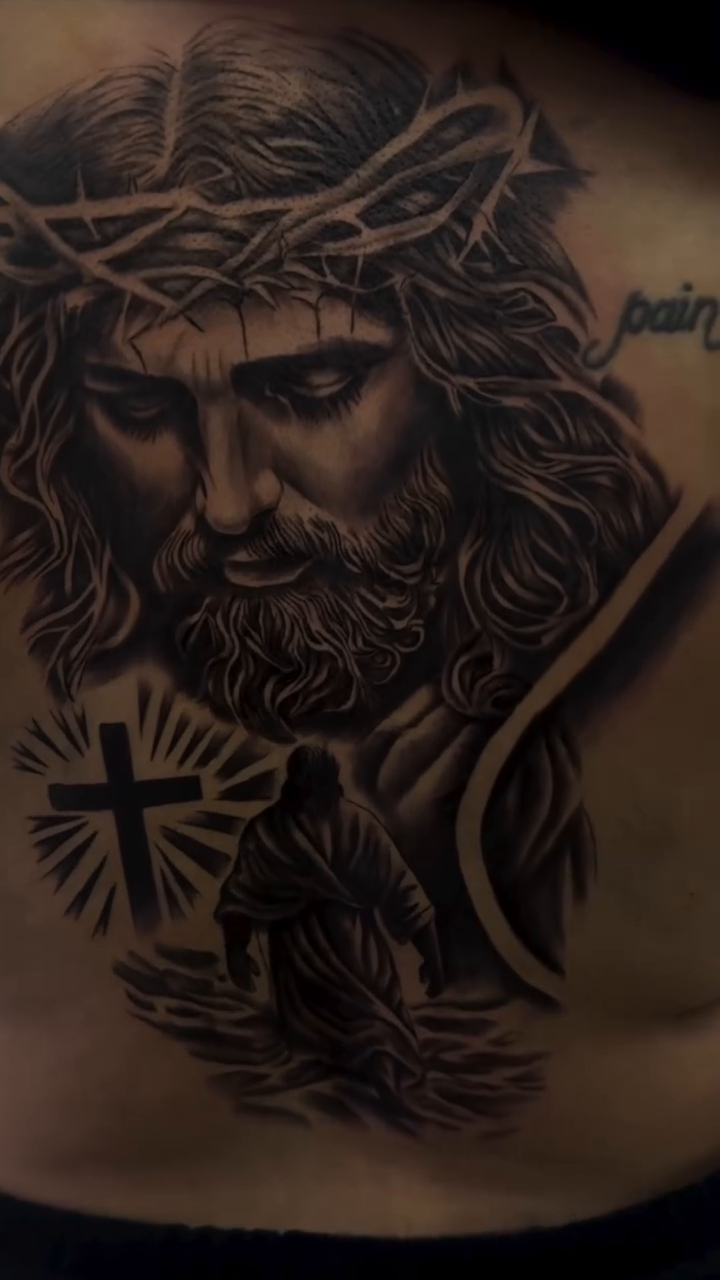 Jesus Christ realism tattoo by Thomas