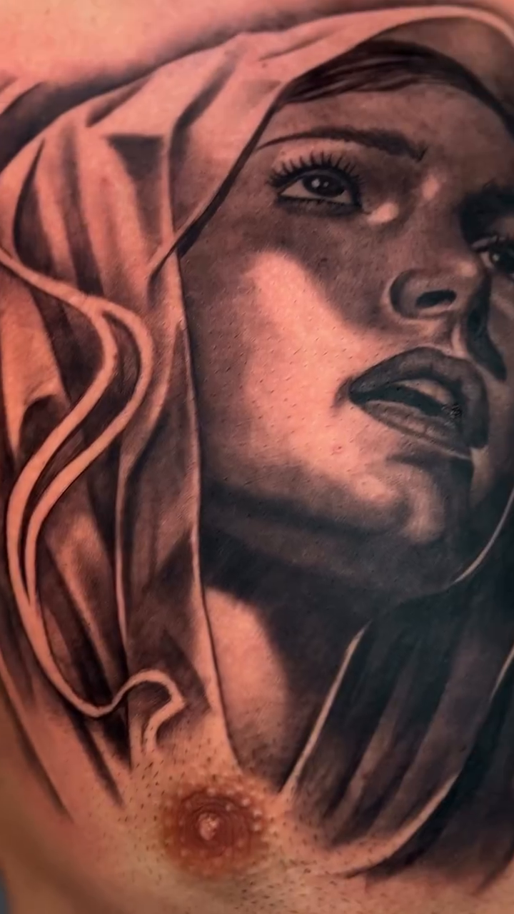 Woman's portrait realism tattoo by Isiah Hall, Whittier, California