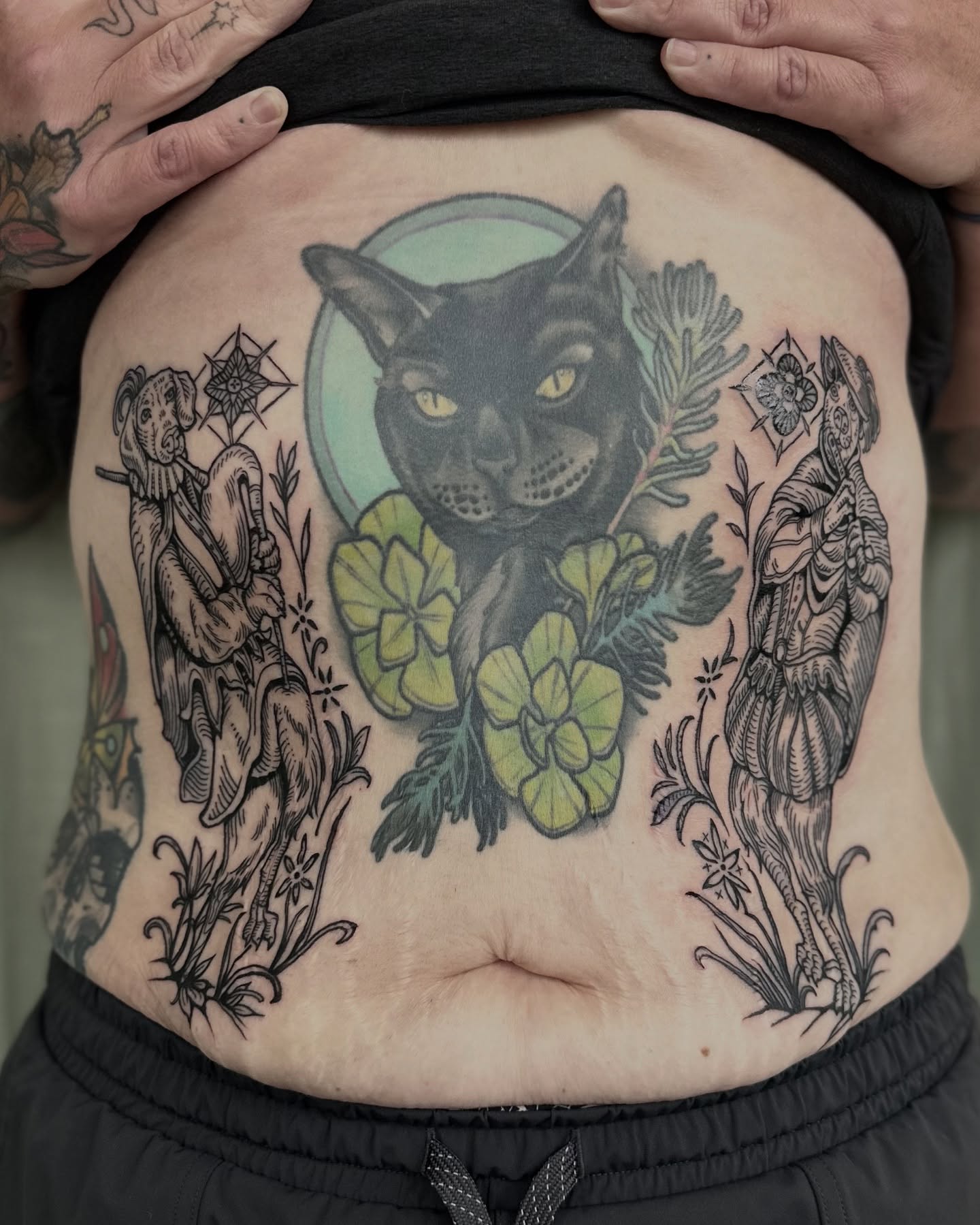 Panther and succulents American traditional tattoo on the torso by โฃ ๐ฝ๐๐๐๐๐ ๐ฟ๐๐๐๐๐๐๐๐๐๐๐ โฃ