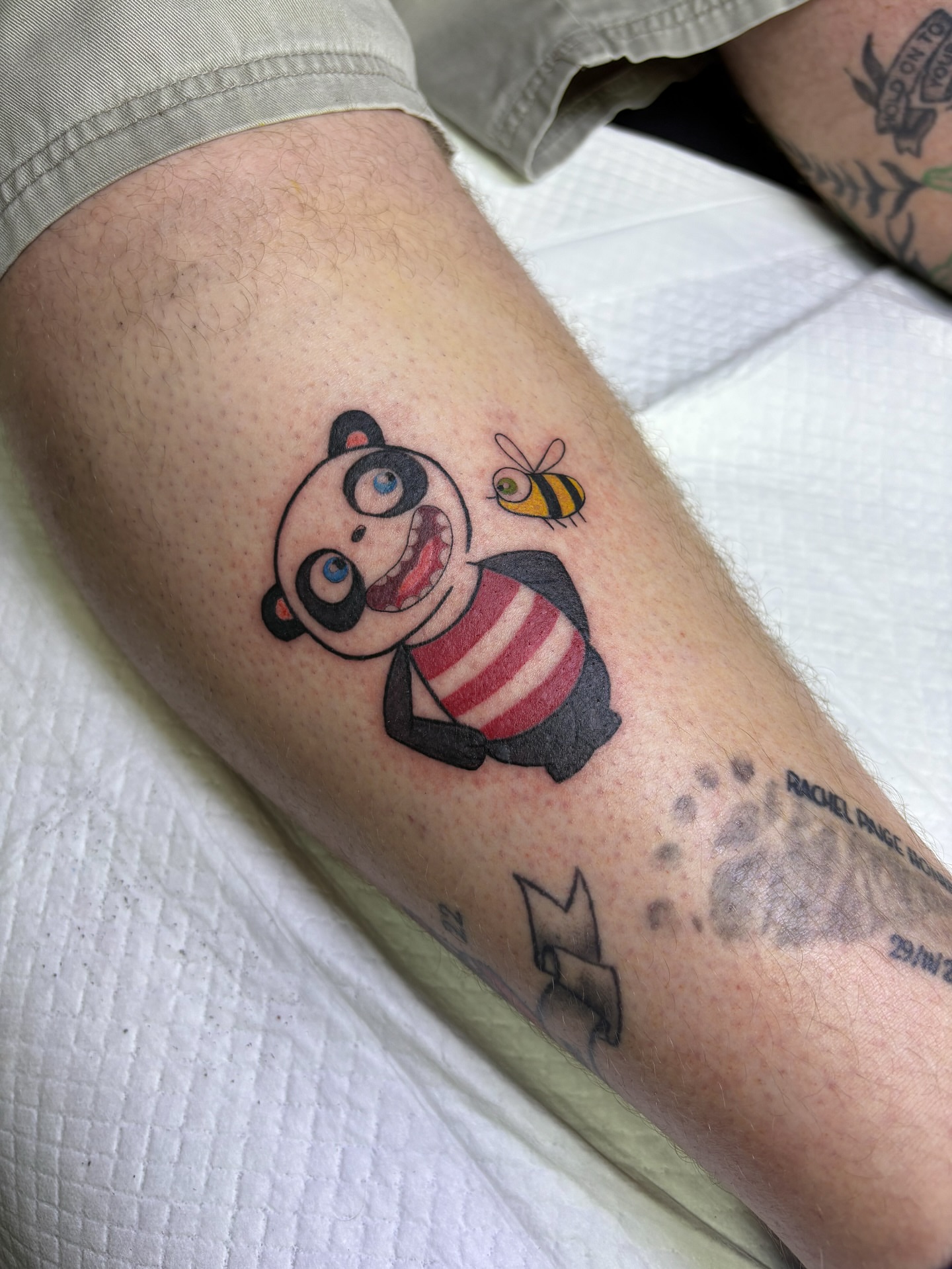 Panda bear new school tattoo on the forearm by Art by Aimee
