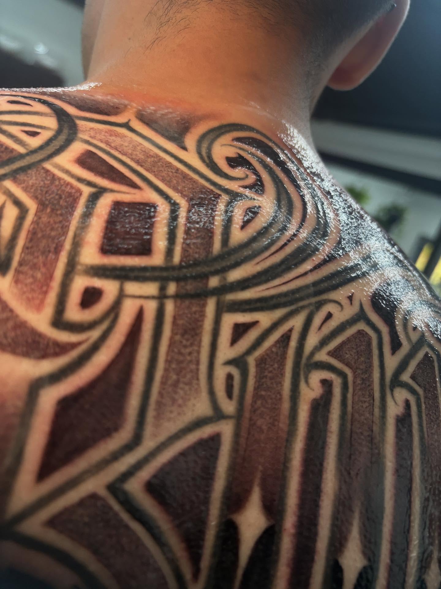 Geometric pattern geometric tattoo on the shoulder by Trusty Dizon Tattoo Artist