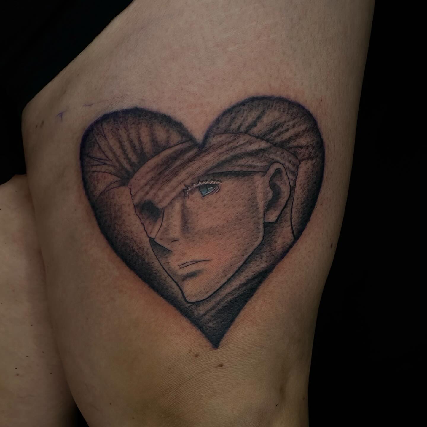 Tattoo by @forbidden_skin_designs — black_and_grey, anime
