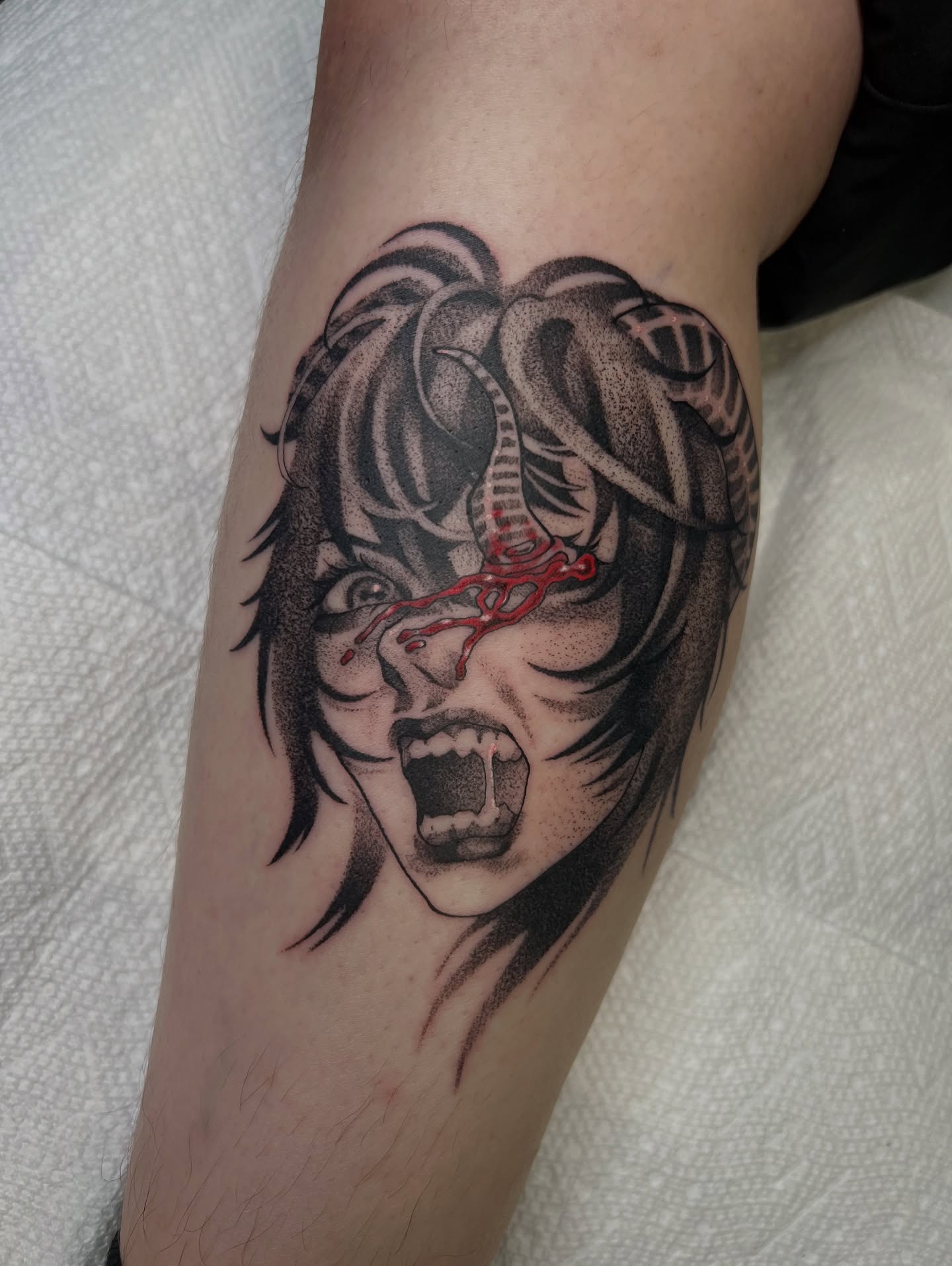 Angry tiger dotwork tattoo on the forearm by ty ☆ nbtx tattoo artist