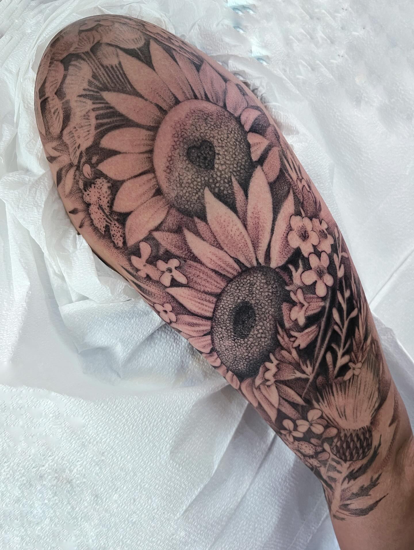 Tattoo by @annawolfftattoos — dotwork, black_and_grey