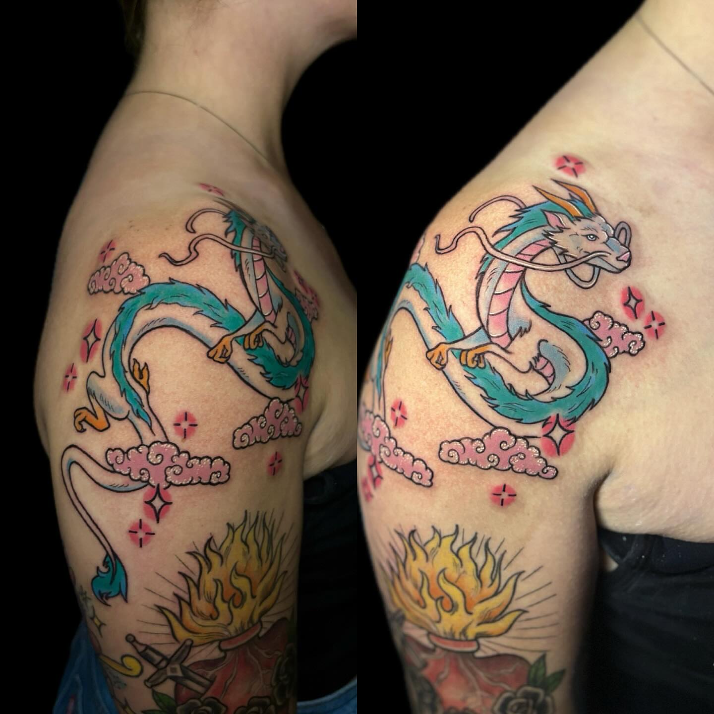 Dragon new school tattoo on the shoulder by 🖤Sabrina Ryan🖤