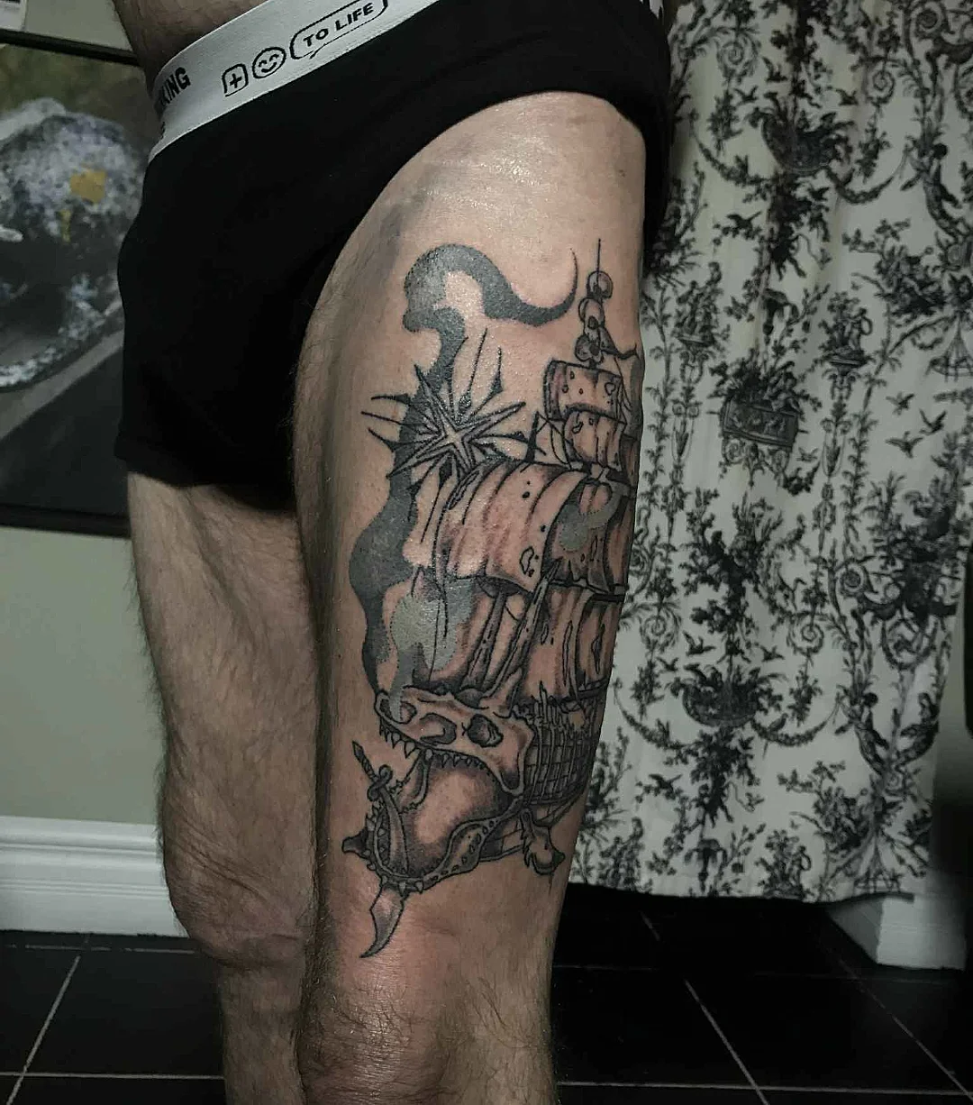 Tattoo by @khymmoon — black_and_grey, realism