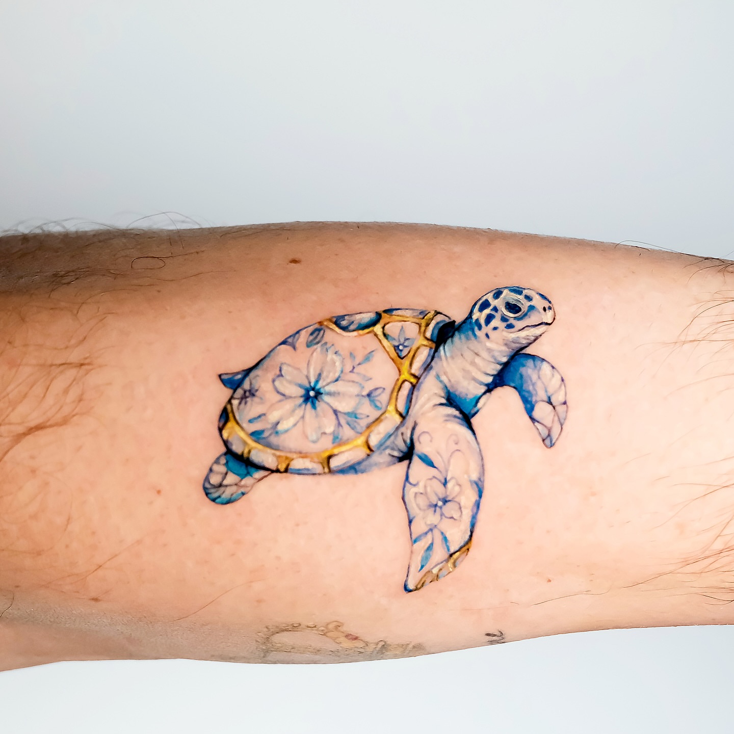 Sea turtle watercolor tattoo on the forearm by NAS