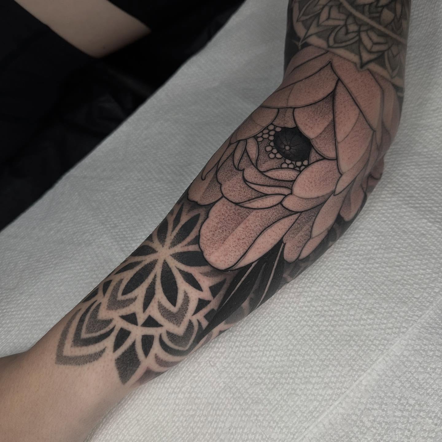 Tattoo by @kevinjohnson_143 — dotwork, black_and_grey
