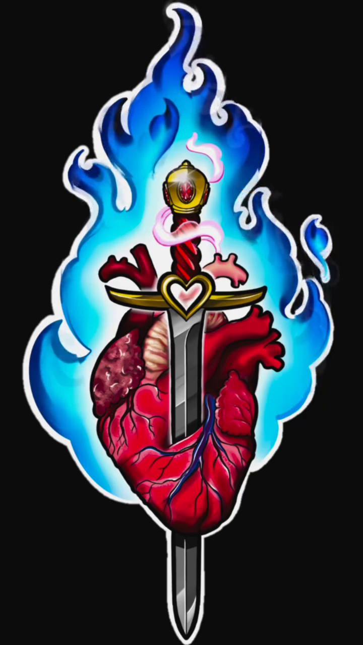 Heart pierced by a sword neo-traditional tattoo by Davone Joyner, Richmond, Virginia