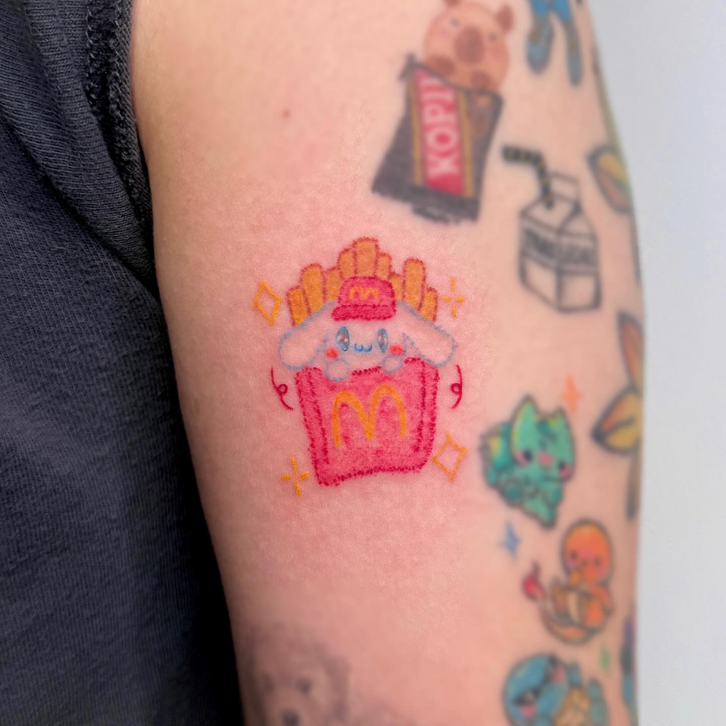 McDonald's fries cup new school tattoo on the forearm by Yez tattoo