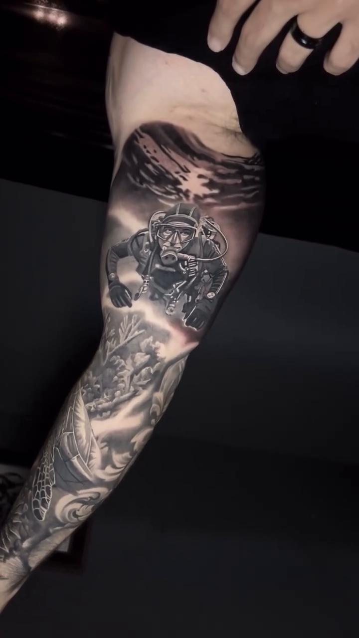 Tattoo by @travischick_art — black_and_grey, realism