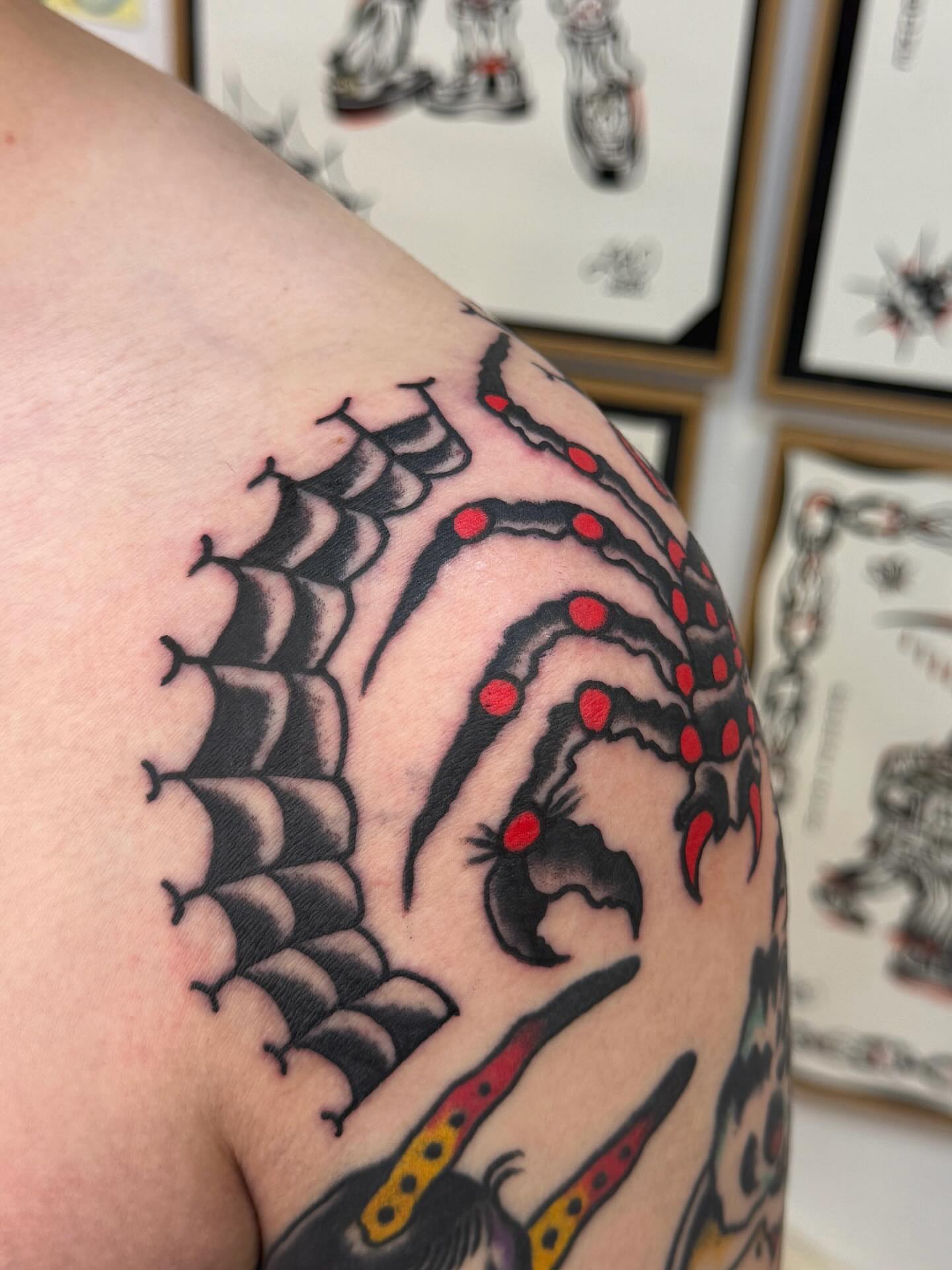 Tentacle dotwork tattoo on the shoulder by Jimmy Ho
