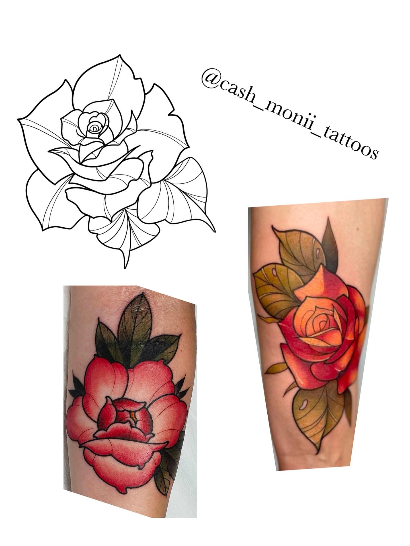 Rose American traditional tattoo on the forearm by Monii Arreola