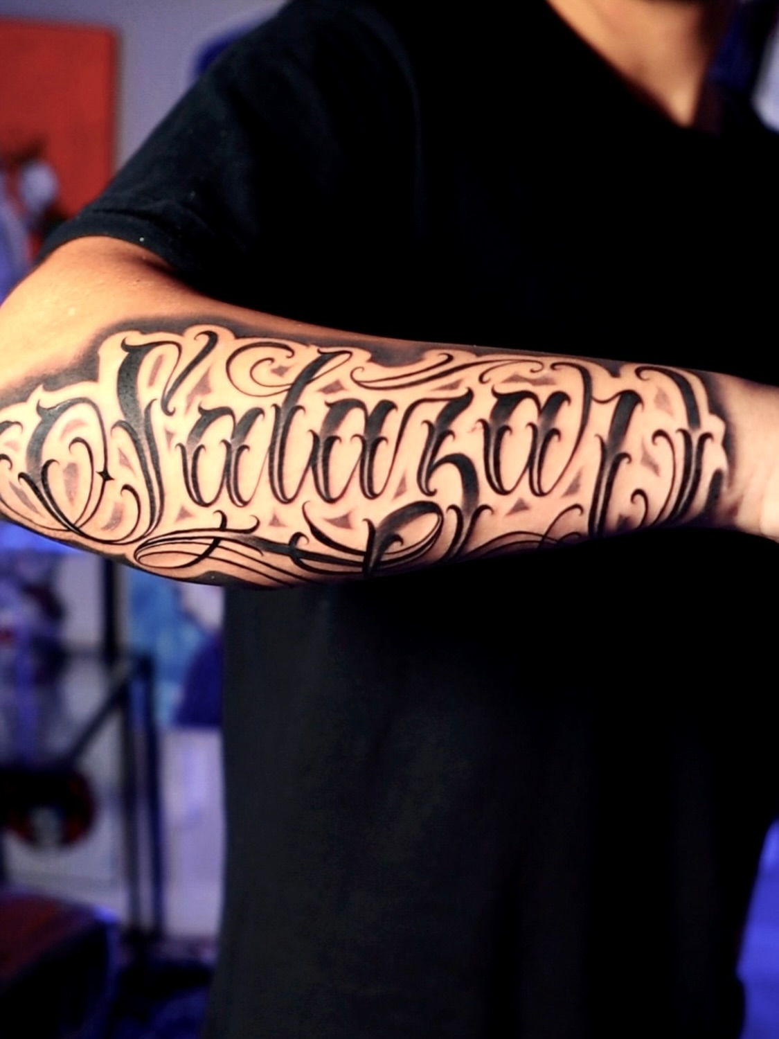 Script lettering lettering script tattoo on the forearm by Artfabn