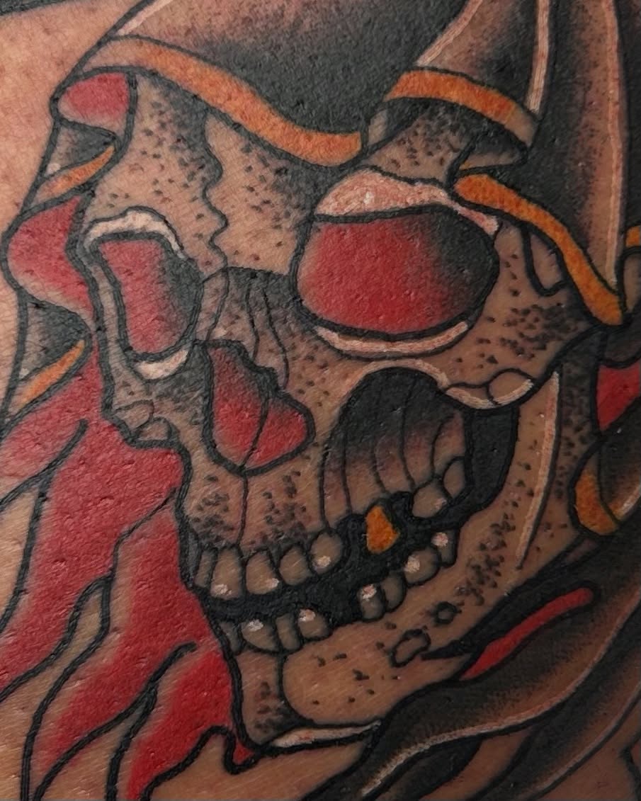 Skull American traditional tattoo by Noah Crow