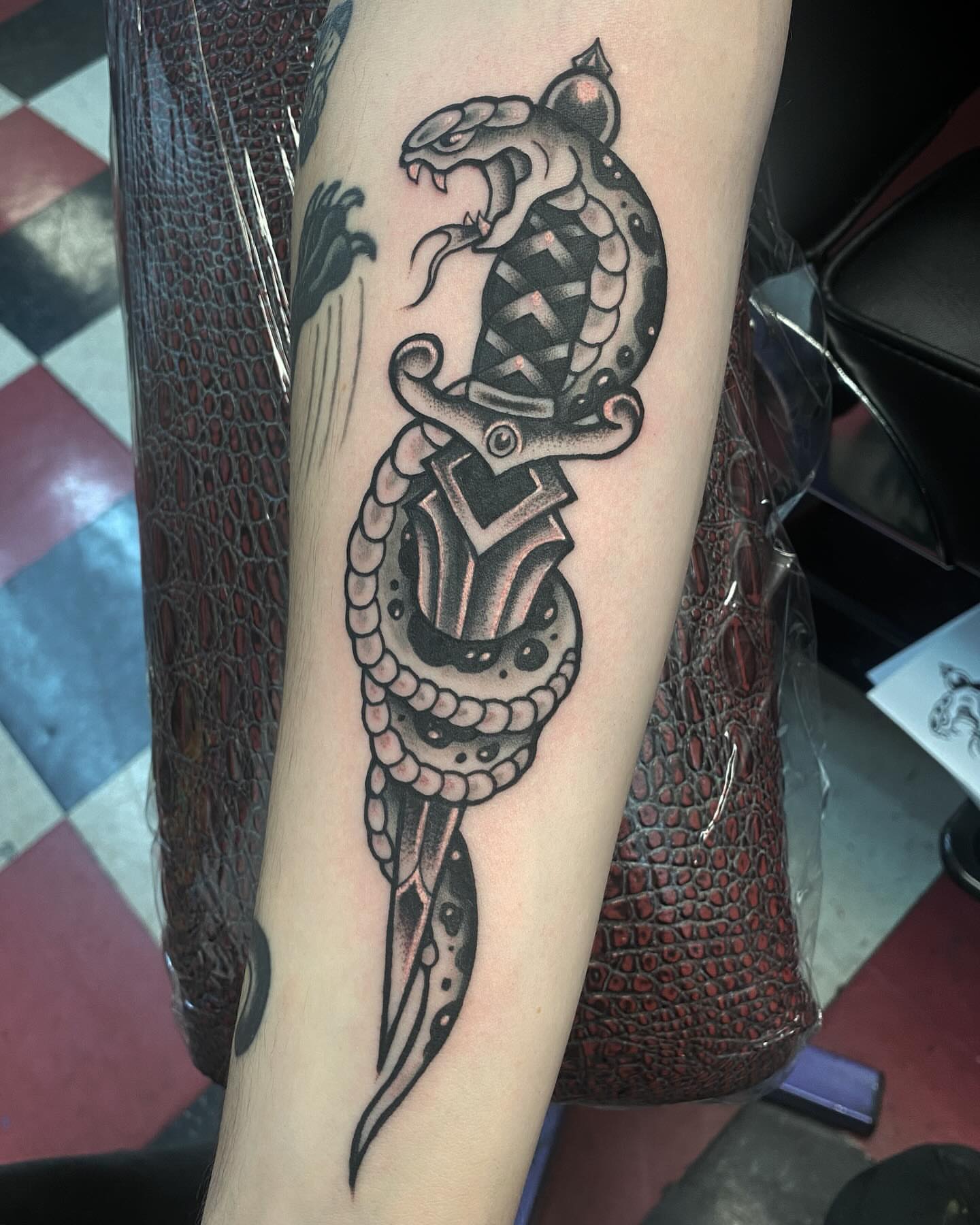 Tattoo by @jmlxart — american_traditional, black_and_grey