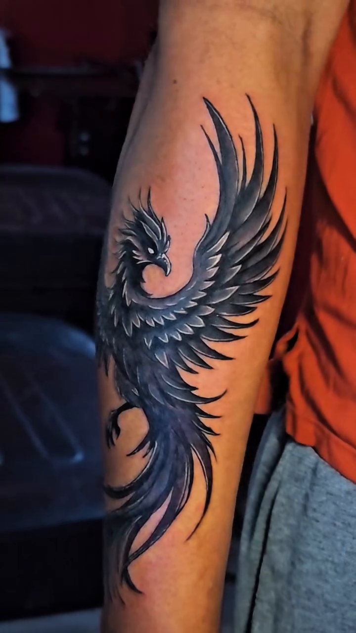 Phoenix tattoo realism tattoo on the upper arm by John Briceño, Columbus, Ohio