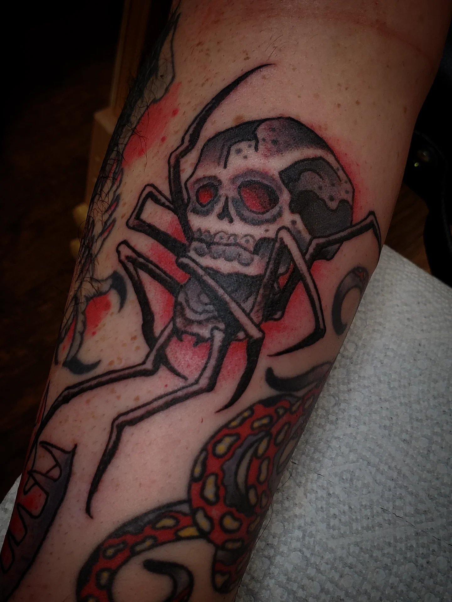 Skull and snake American traditional tattoo on the forearm by ✙ 𝐉𝐃 𝐒𝐩𝐫𝐨𝐮𝐥 ✙, Austin, Texas