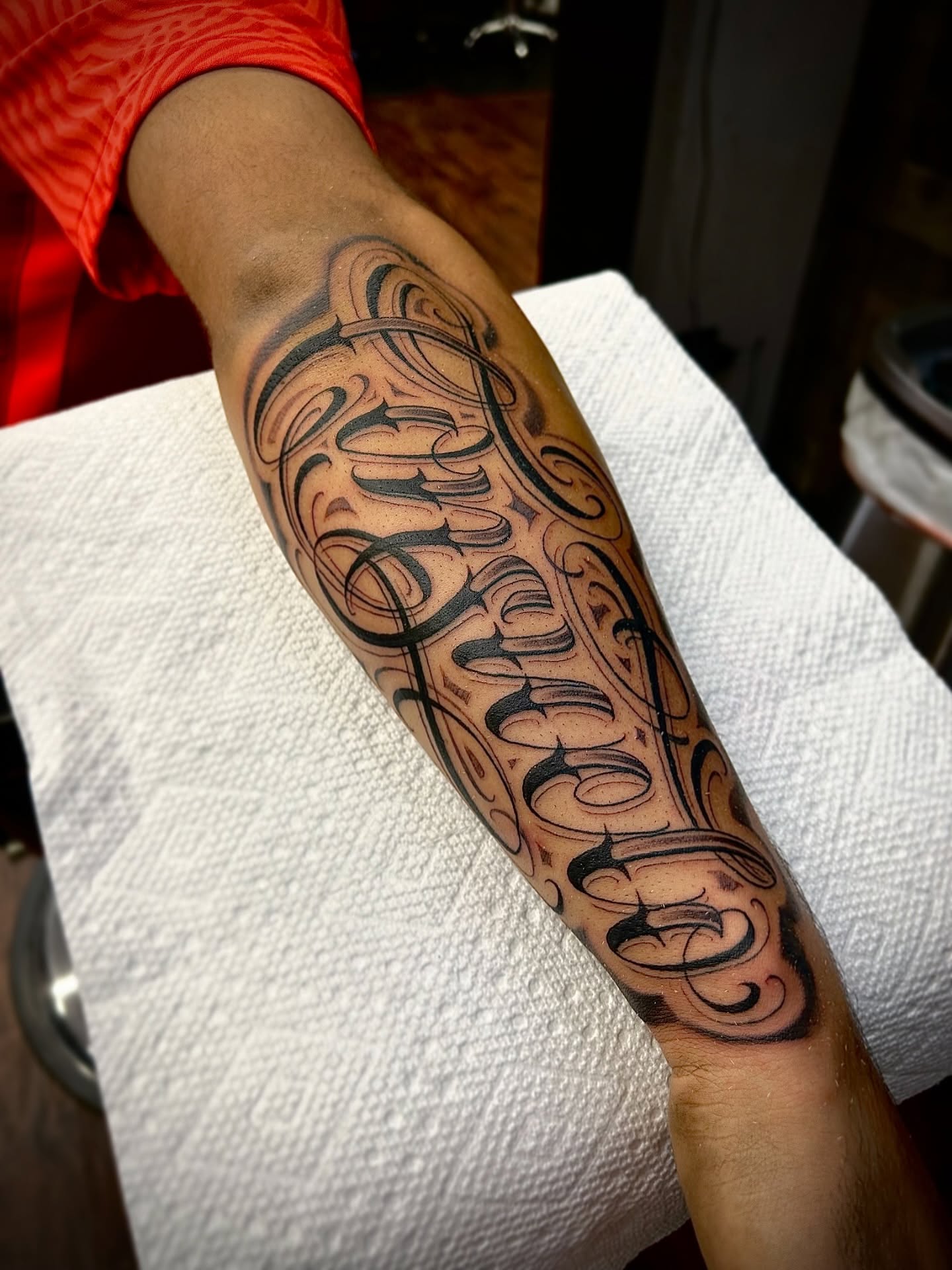 Script lettering lettering script tattoo on the forearm by $krypt