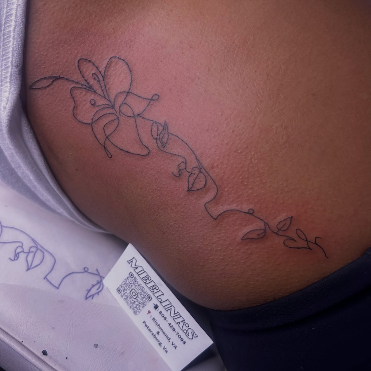Butterfly fine line tattoo on the torso by Meela Inks ๐, Richmond, Virginia