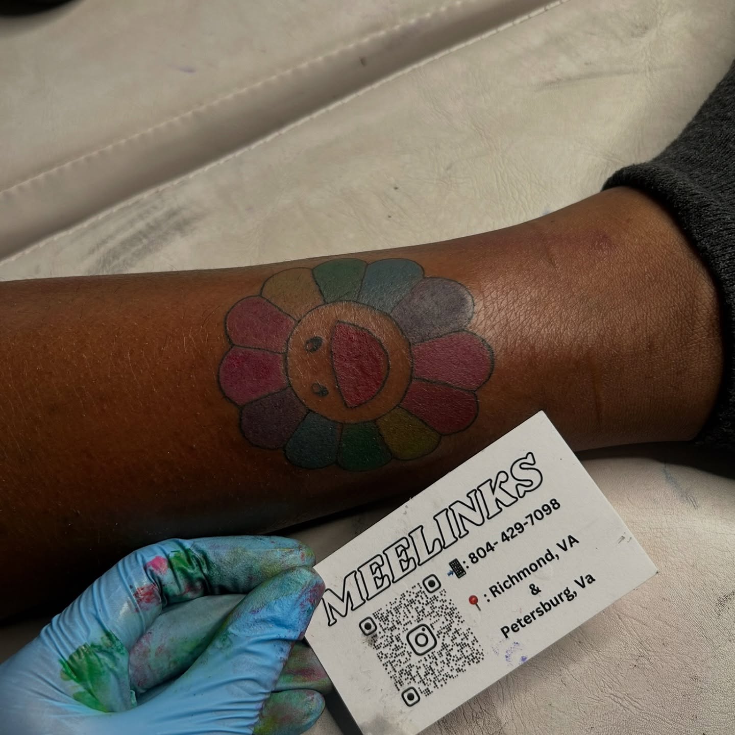 Flower dotwork tattoo on the forearm by Meela Inks ๐, Richmond, Virginia