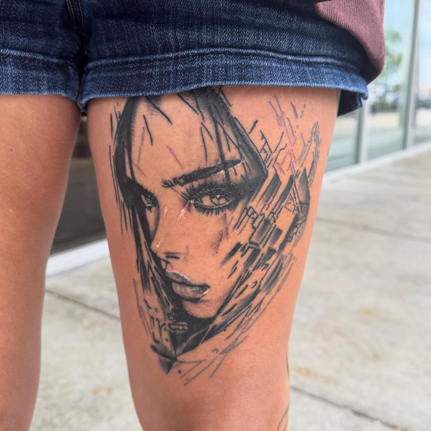 Anime character anime tattoo on the thigh by spikecitytattoo