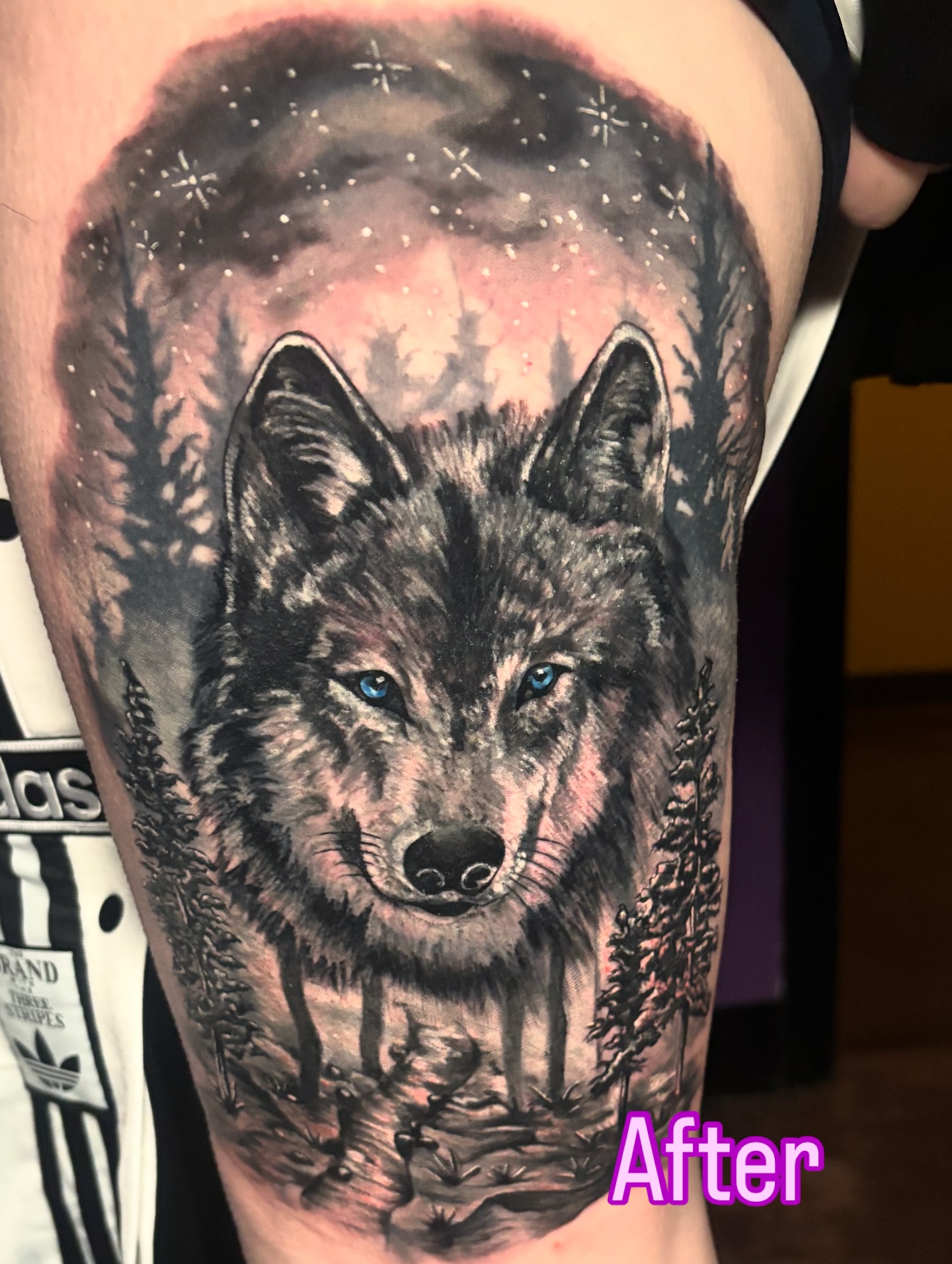 Wolf realism tattoo on the forearm by Marianna Lombardi