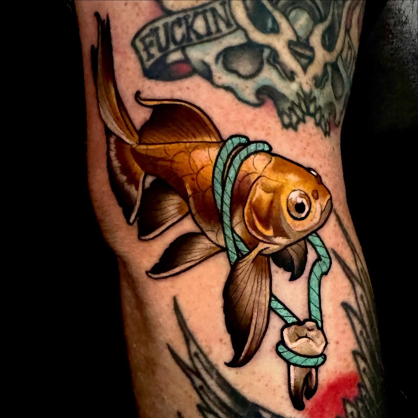 Goldfish American traditional tattoo on the forearm by Sweets, Nashville, Tennessee