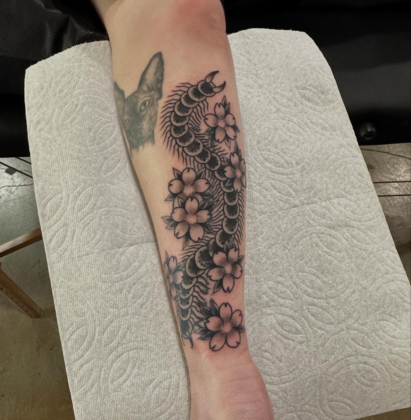 Tattoo by @gravestattooer — black_and_grey