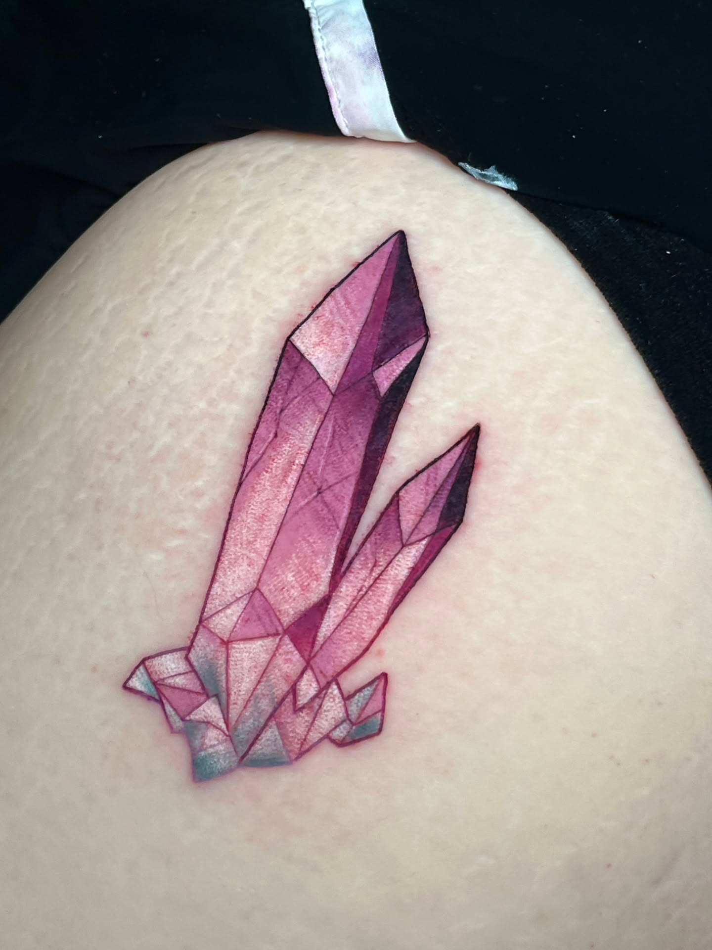 Geometric crystal geometric tattoo on the thigh by Summer Machelle, Orange, California